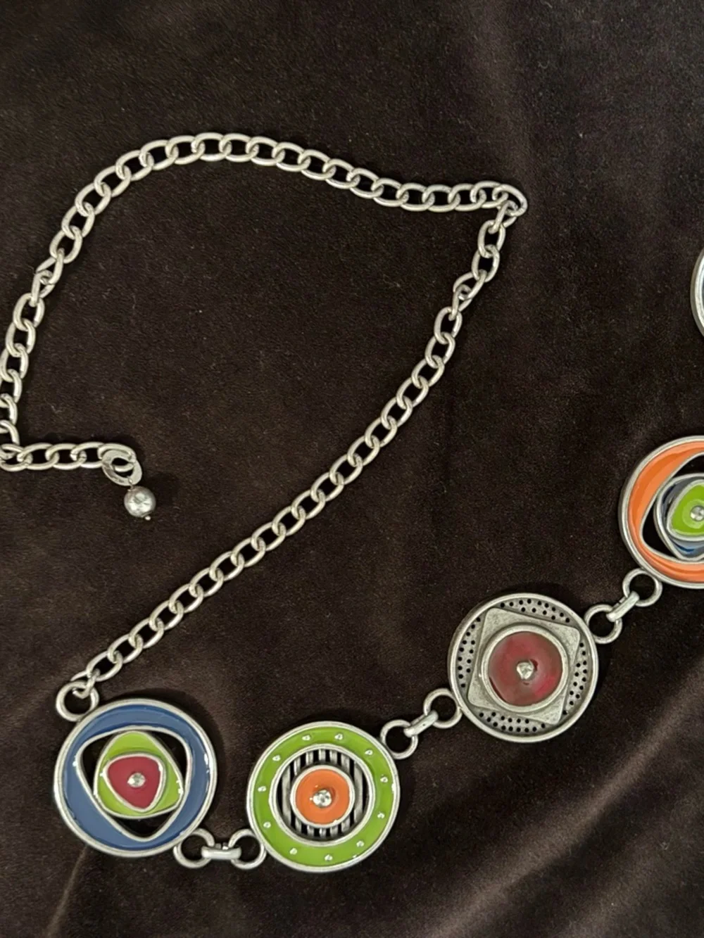 Chico’s vintage enamel Retro Circle Link adjustable Statement Belt. NWOT. M-L - Picture 11 of 11